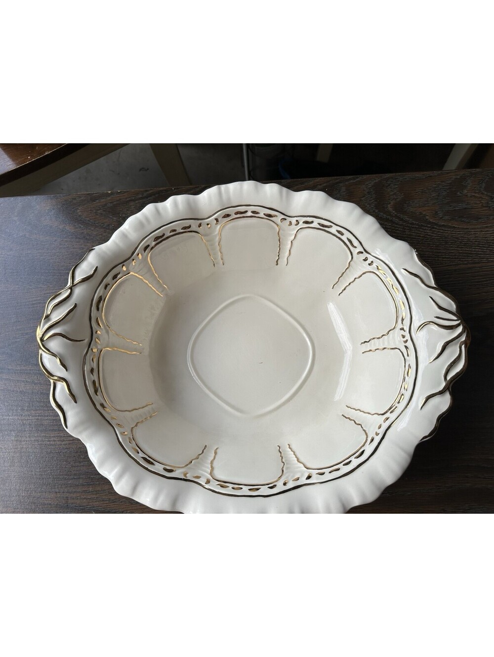 Vintage Margaret 1969 Decorative Serving Plate Gold Brown Floral Trim Scalloped
